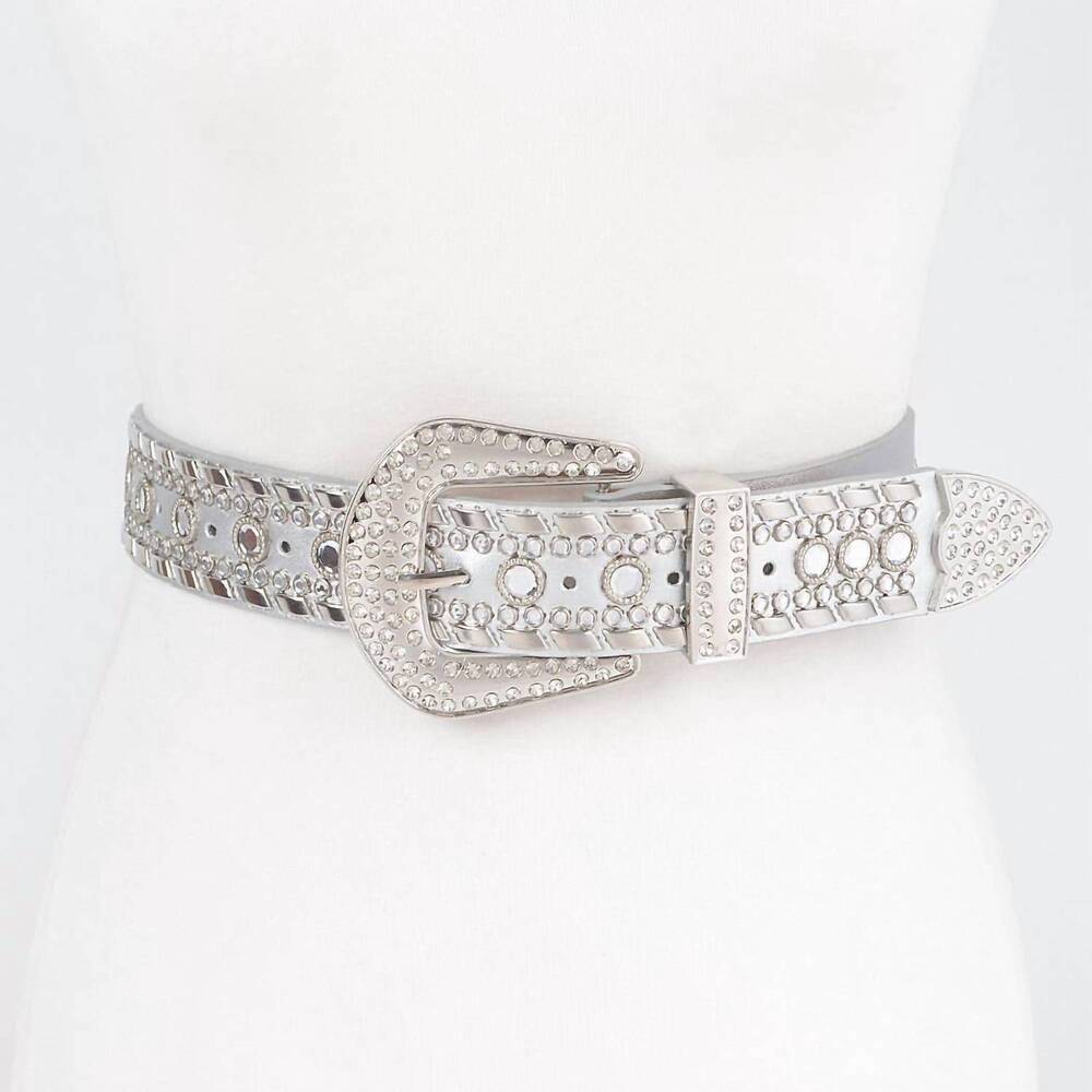 NEW 3AM BY H&D ACCESSORIES women's rhinestone & metal studded elastic belt in si